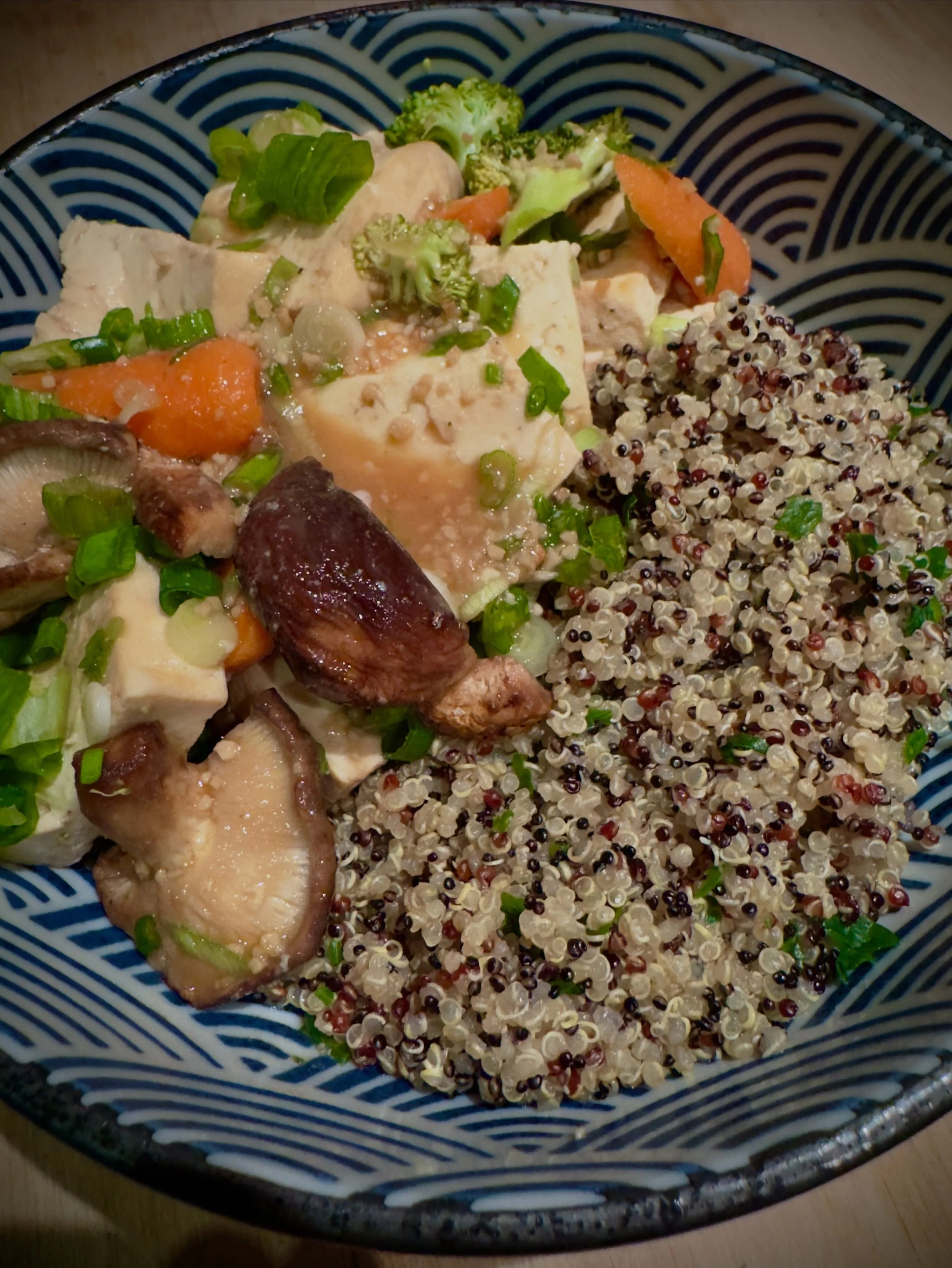 Test: Improvising Tofu. Miso glaze with miso paste, mirin, rice vinegar, and honey. Drizzle on top of tofu along with veggies you love. Then broil until tofu turns golden brown and serve with quinoa.

#cookimprov #tofu #miso #cookbook