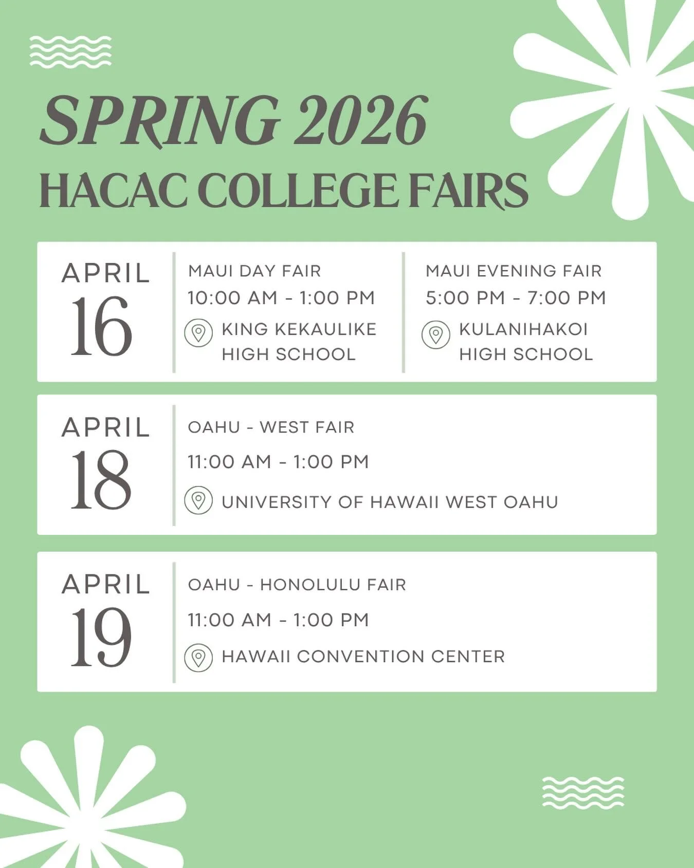 HTIC will be participating in the upcoming HACAC college fairs on Maui and Oahu. If you or anyone you know is interested in learning more about us, please visit our booth!
#htic #hawaiitokai #hawaii #collegefair #HACAC
