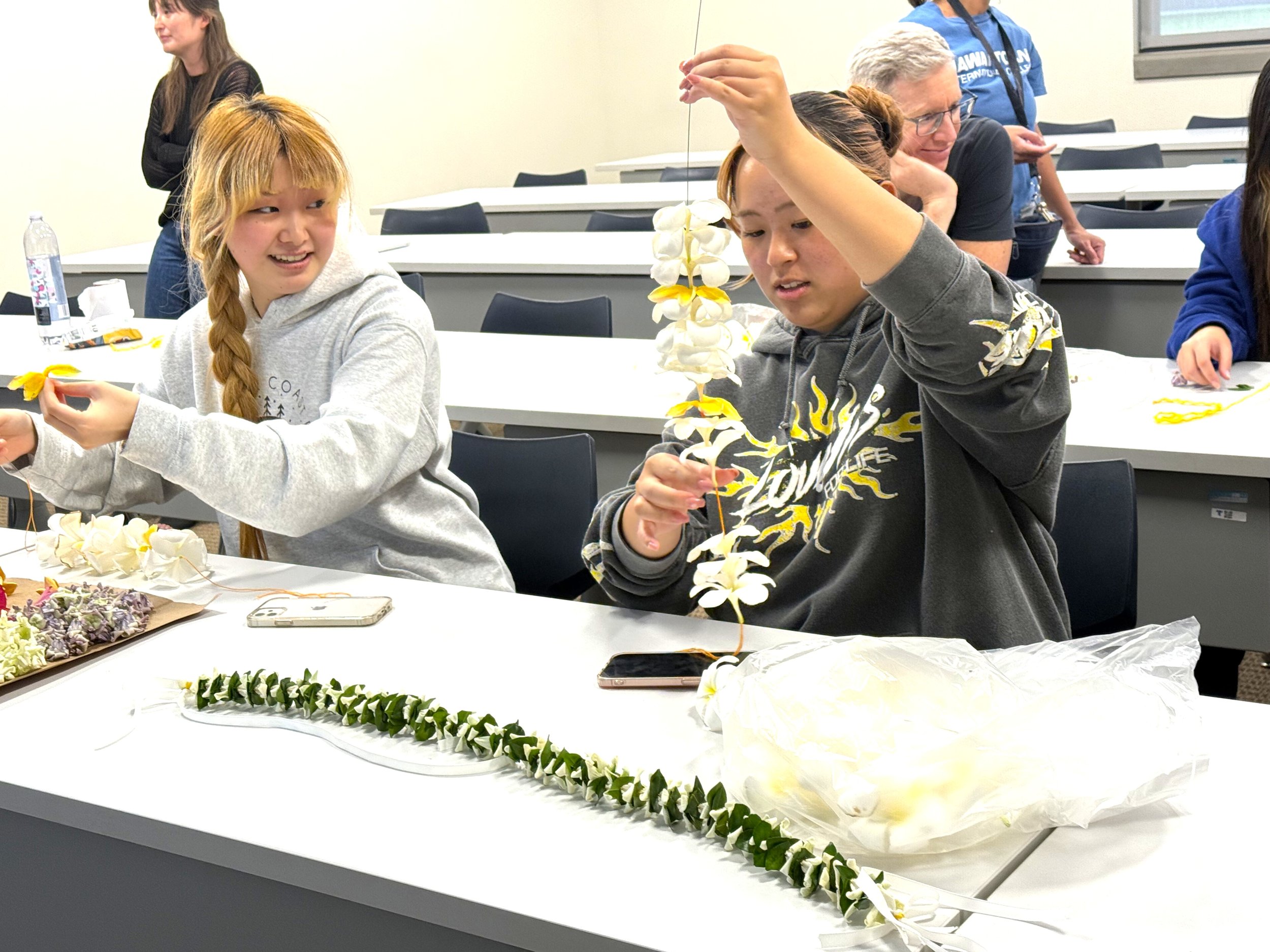 Lei-making cultural exchange