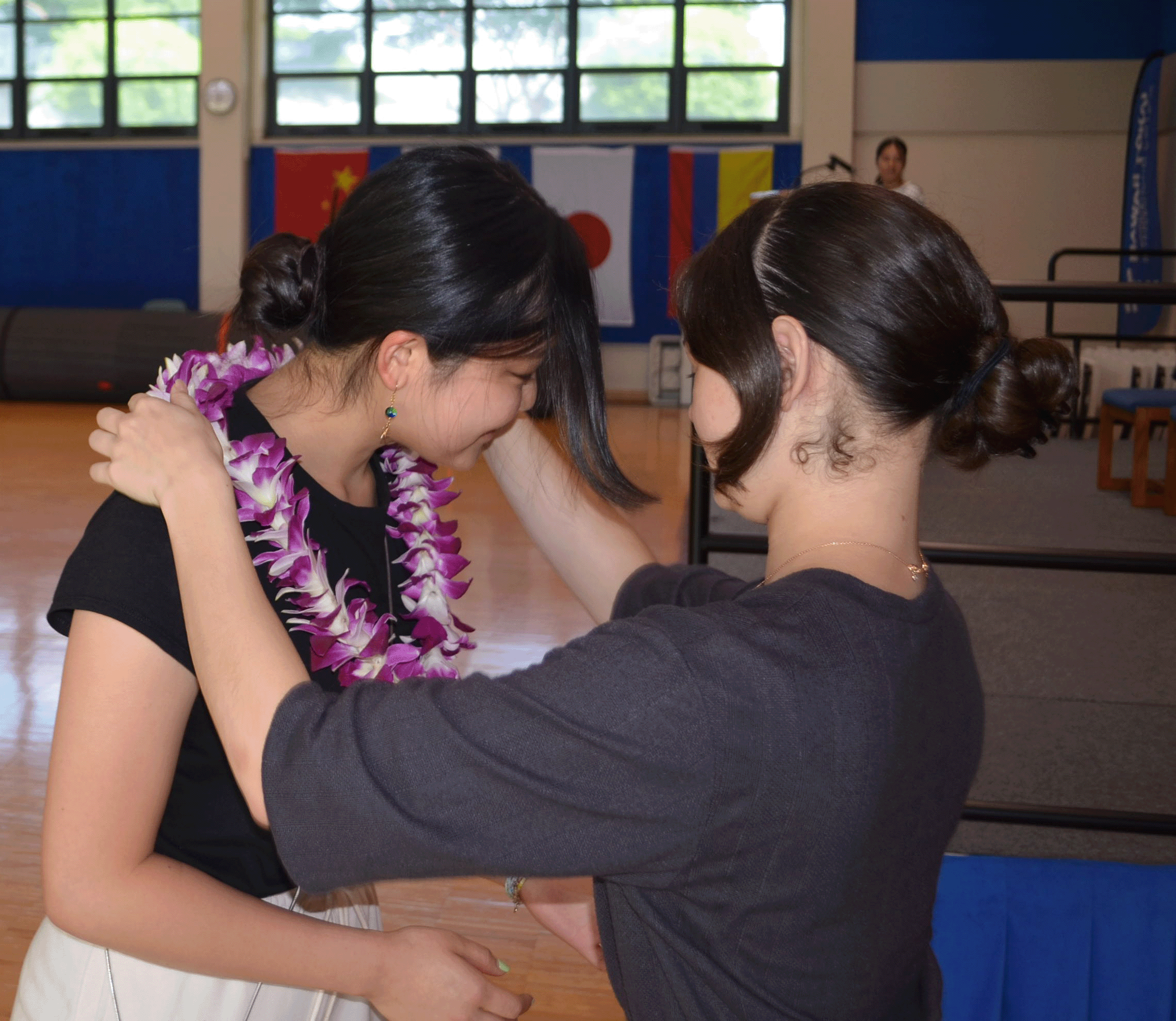 Students wearing lei