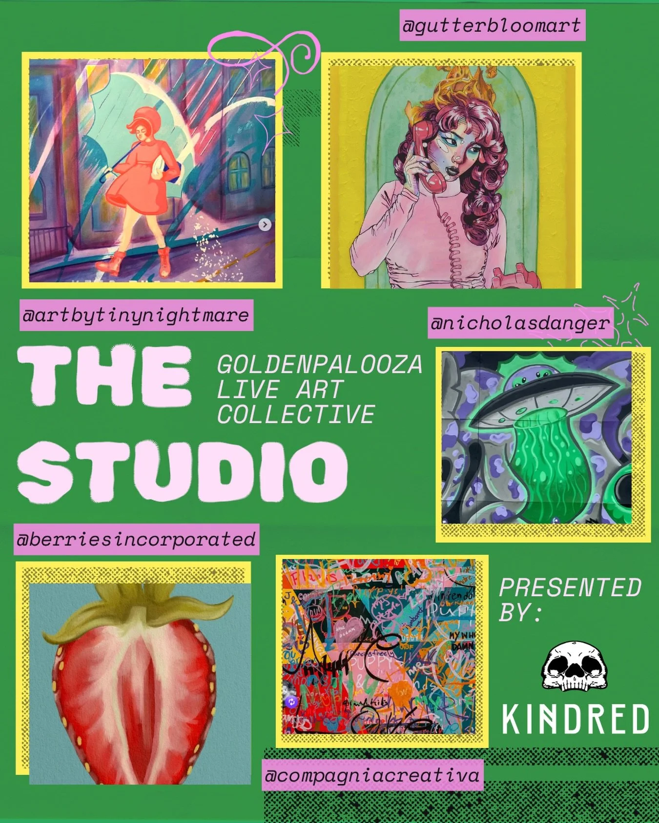 Meet The Studio - Goldenpalooza&rsquo;s Live Art Collective

Presented by @barkindred

This year The Studio has grown into its own dedicated space - five local artists painting in real time with original works available for purchase.

It&rsquo;s part
