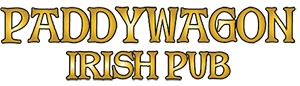 Sign reading 'Paddywagon Irish Pub' in gold lettering.