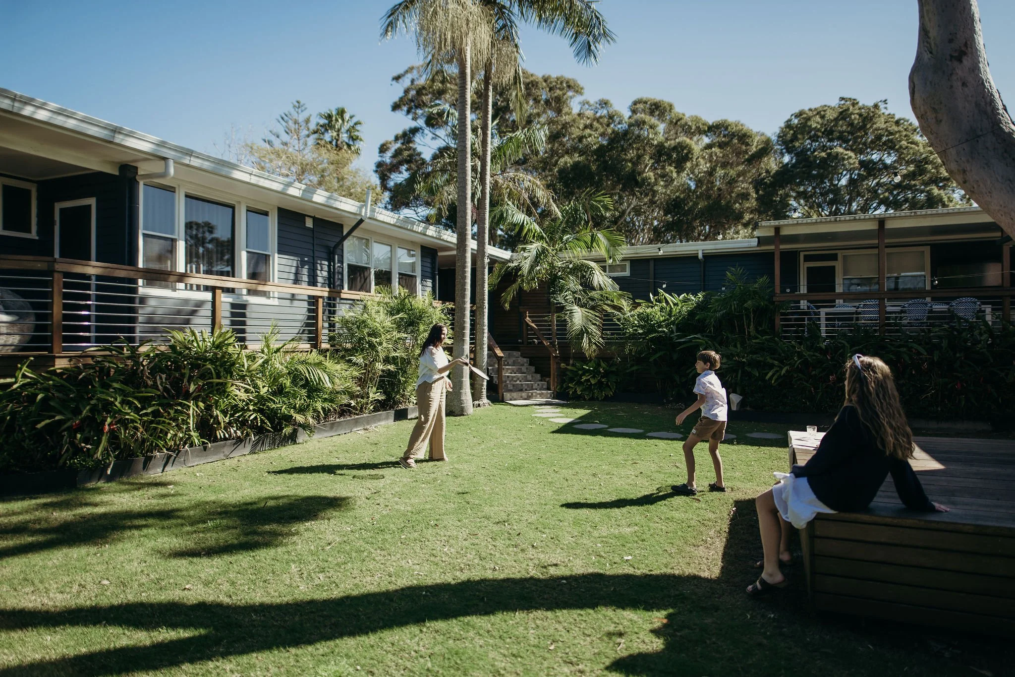 Our private garden is exclusively for the use of guests staying in our Family Suite and Queen with Garden Access. A manicured lawn, surrounded in lush palms and plants with BBQ area and undercover dining ~ the perfect place to relax with your family!