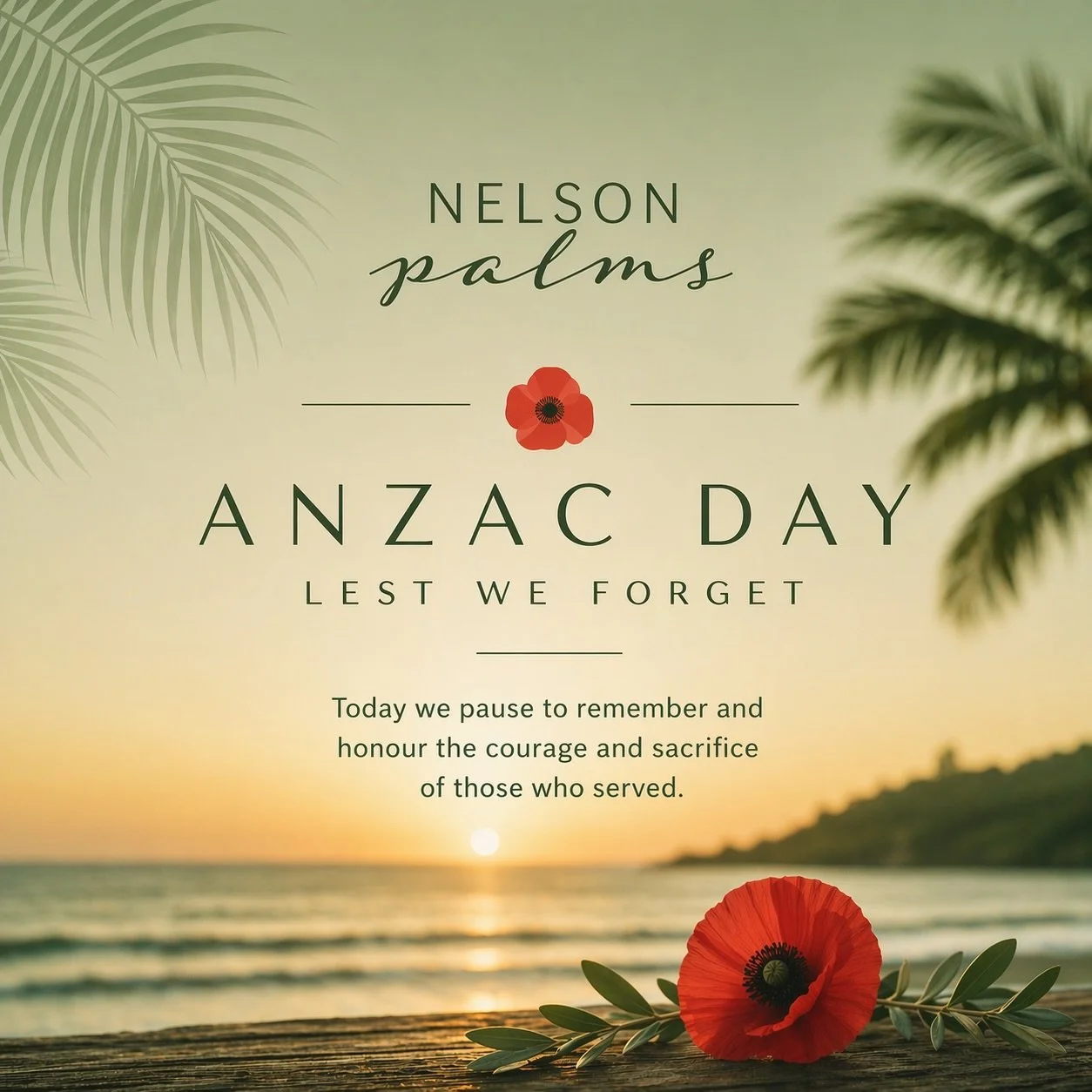 Lest we forget.
Today we pause, reflect, and honour the courage and sacrifice of those who served from our little corner of the coast 🌿 

#AnzacDay #LestWeForget #Anzac2026 #PortStephens #NelsonPalms
