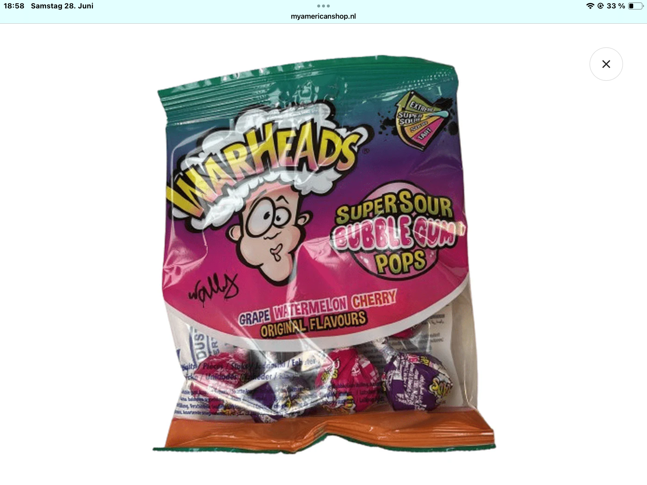 Warheads bag super sour bublegum pops