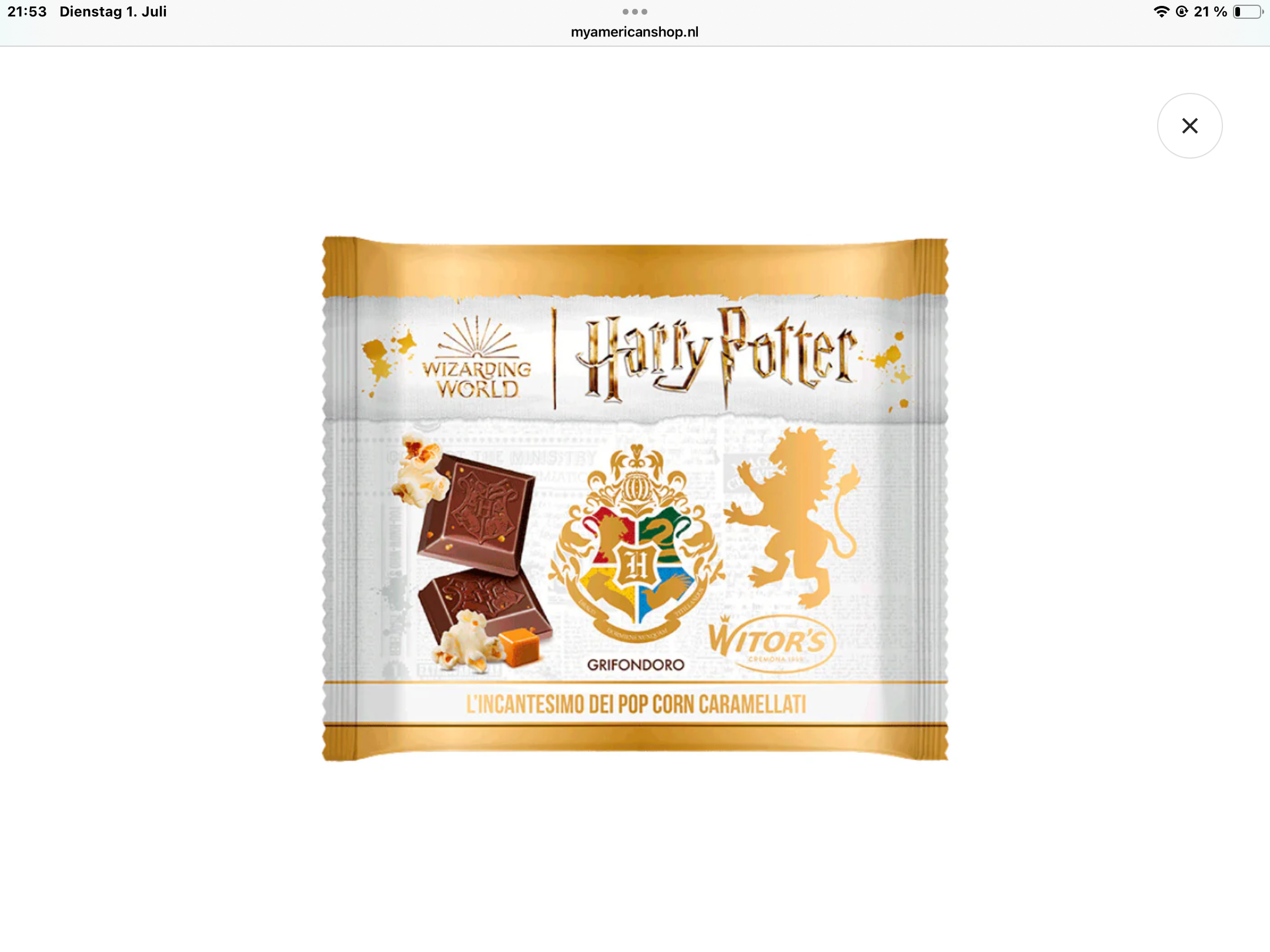 Witor‘s Harry potter bar milk chocolate Popcorn
