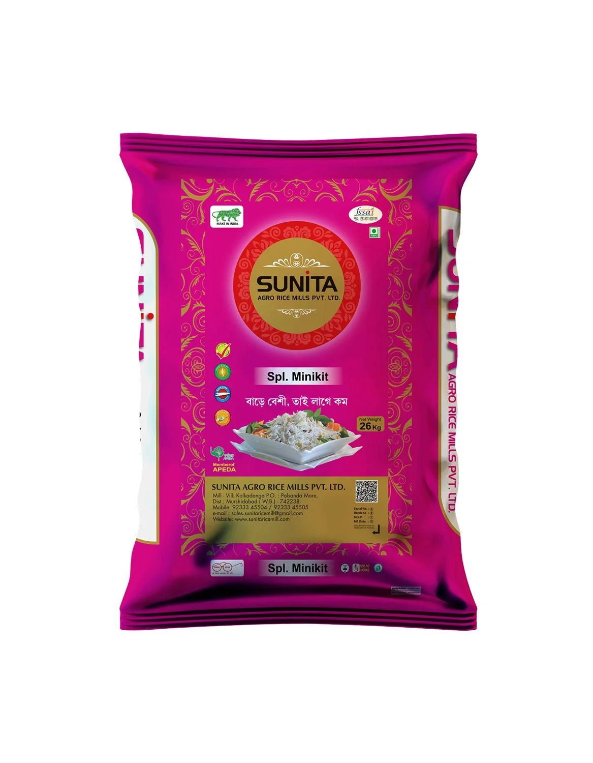 MINIKIT PINK SUNITA PARBOILED RICE 26KG