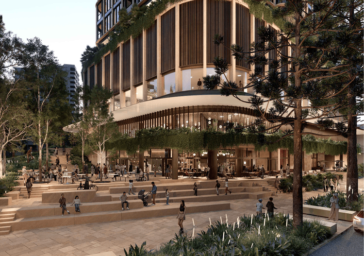 Evening view of the proposed Central Plaza with dining and gathering space