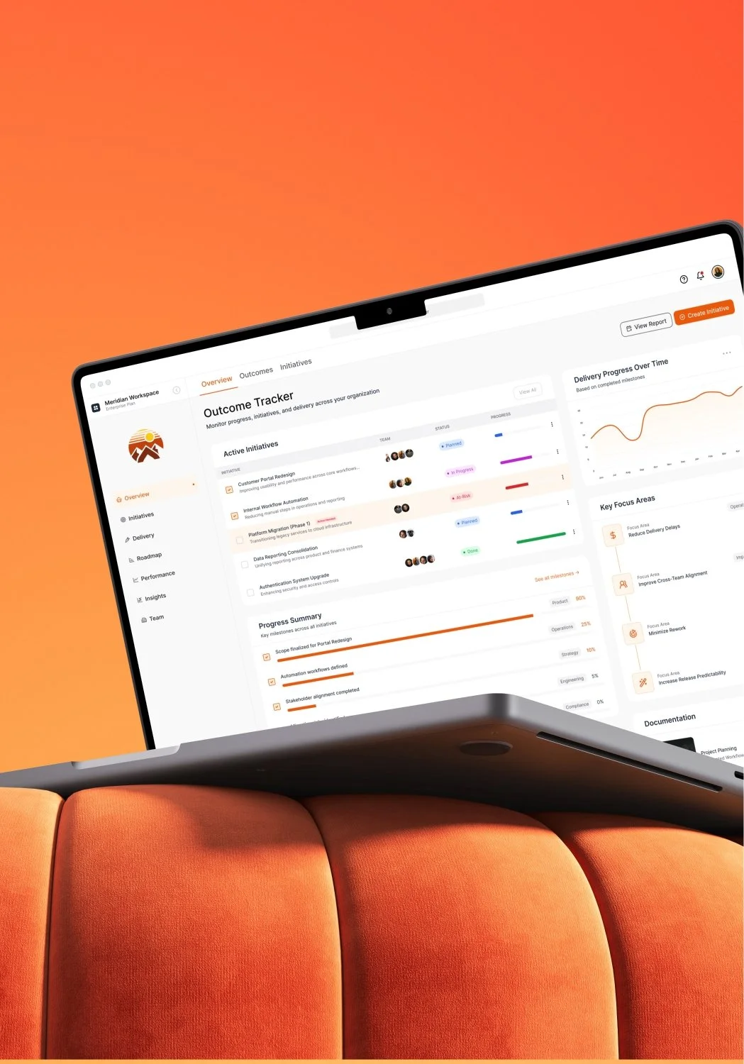 Outcome tracking dashboard on desktop monitor.