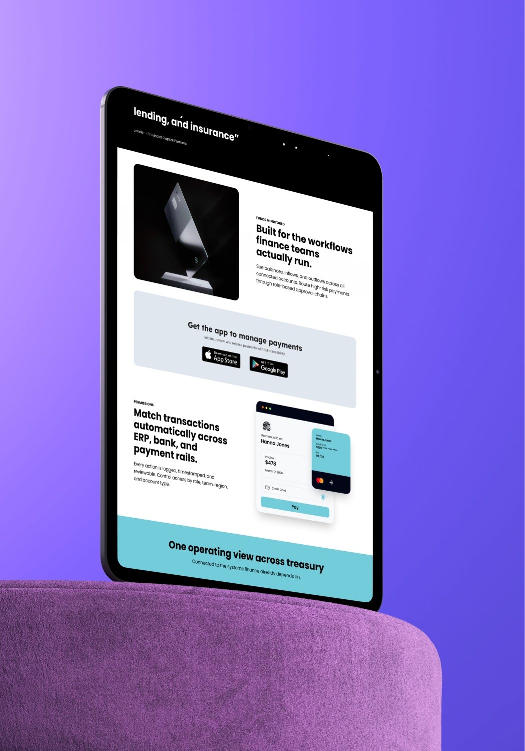 Digital payments platform across desktop and tablet.