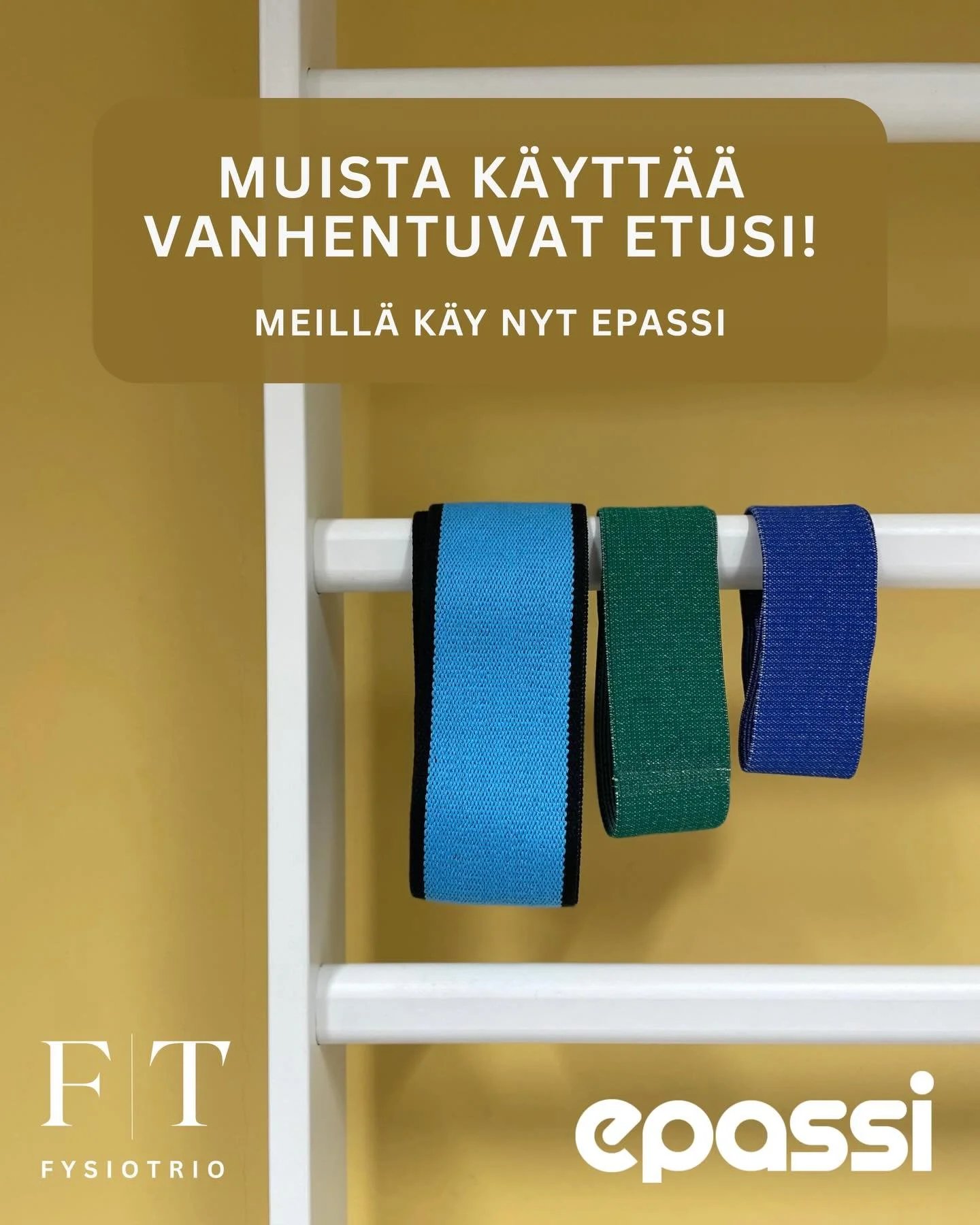 Onko sinulla viel&auml; k&auml;ytt&auml;m&auml;t&ouml;nt&auml; ePassi-saldoa? Hyvi&auml; uutisia: Voit maksaa meill&auml; nyt my&ouml;s ePassilla ja k&auml;ytt&auml;&auml; saldoasi Fysiotrion hoitoihin.

Jos sinulla her&auml;&auml; kysymyksi&auml; eP