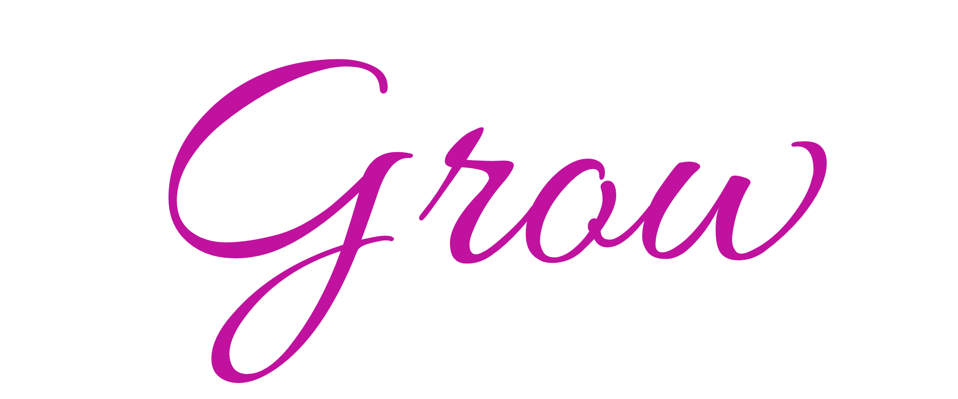 The word "Grow" written in purple cursive font on a black background.