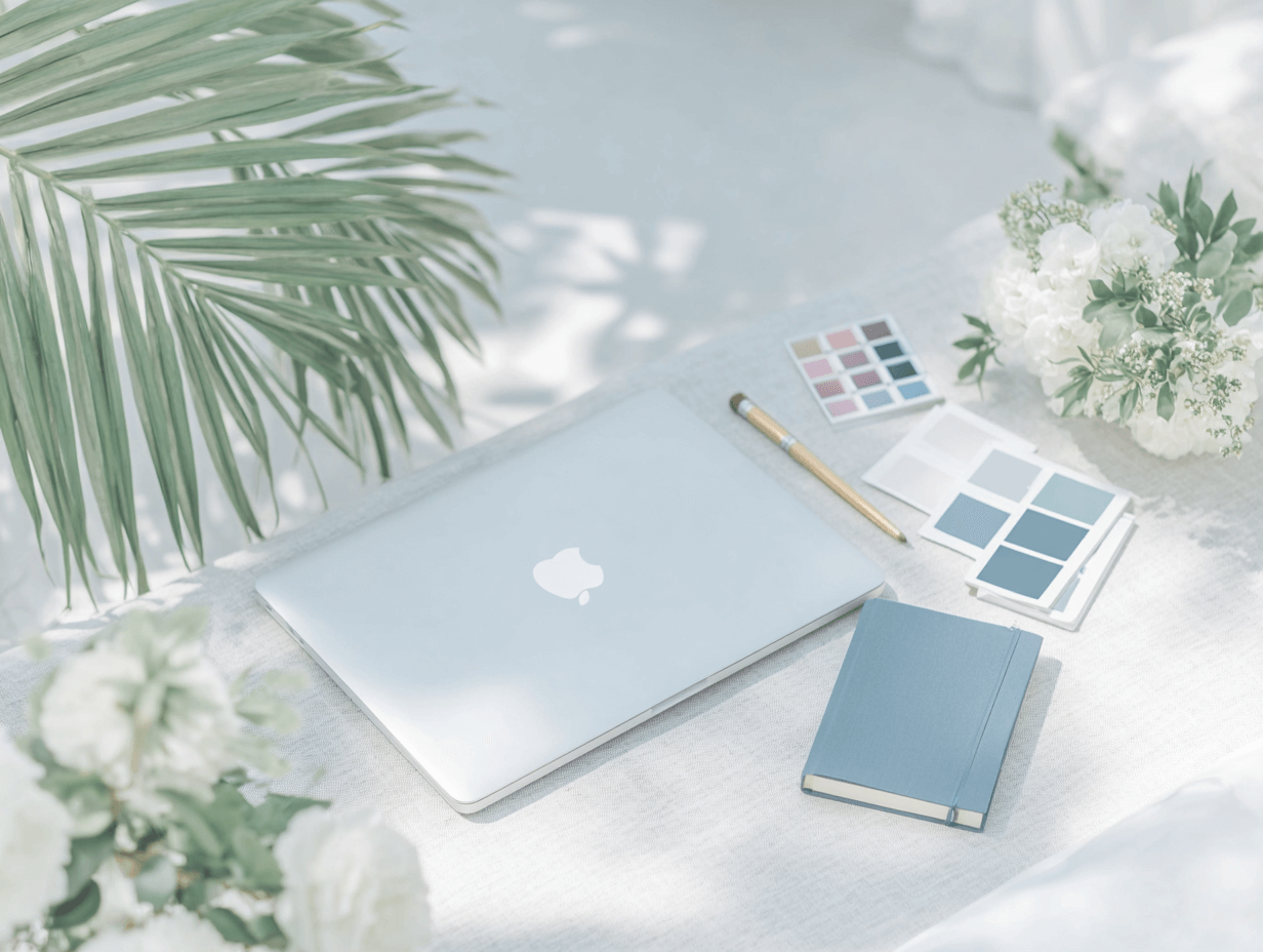 laptop with colour palette and sketchbook