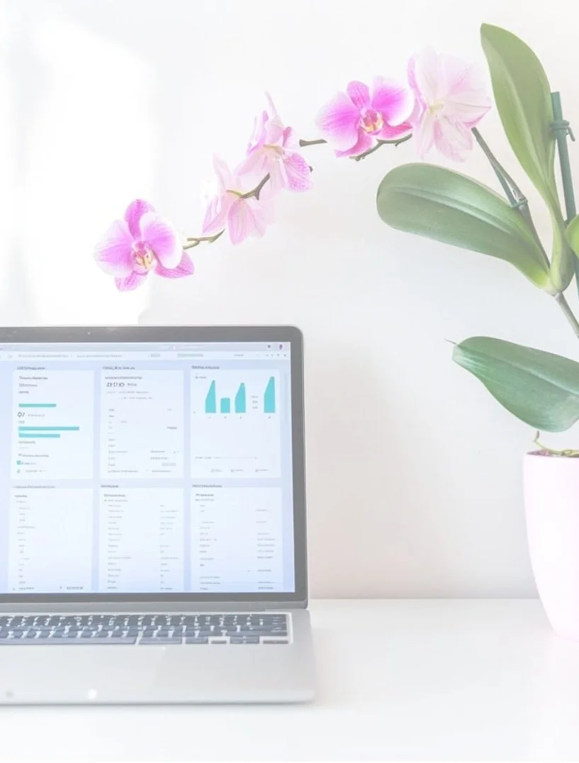 Open laptop showing website analytics dashboard in a clean workspace with natural light