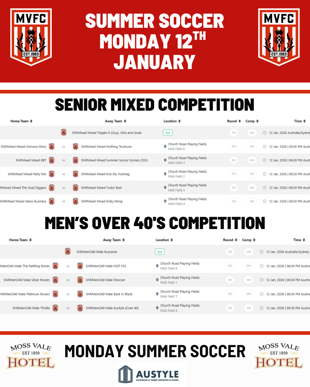 Senior Summer Soccer Draw - Round 9