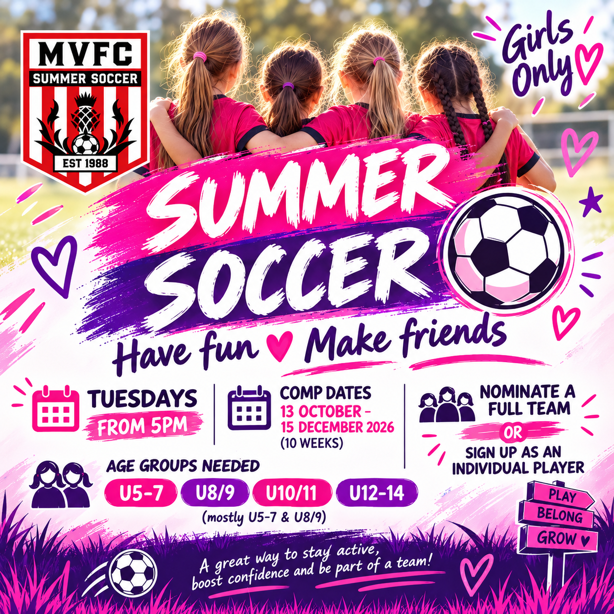 🌸 Girls Summer Soccer – We Need More Players!