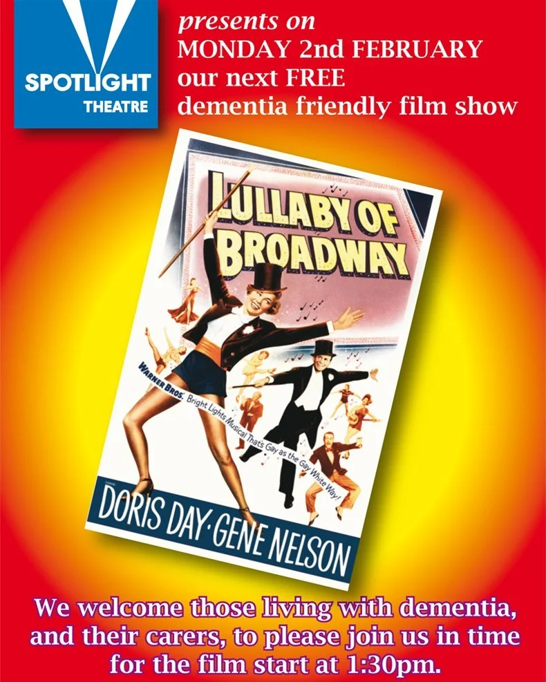 @spotlight_theatre_brid are part of our #Restology project! 🍿

📽️ They are welcoming those living with dementia and carers to their theatre to see a dementia friendly screening of 'Lullaby of Broadway'. Please contact them directly for more info 🌟