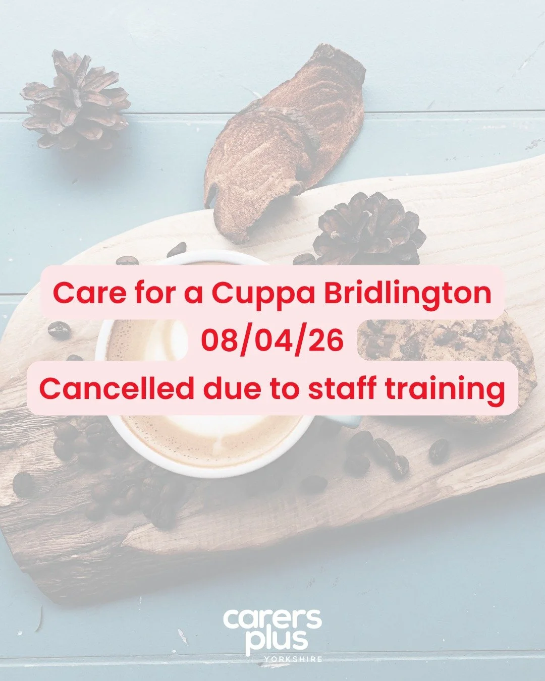 ‼️08/04/26 - Care for a Cuppa Bridlington is cancelled due to staff training‼️

We apologise for any inconvenience this may cause 💜