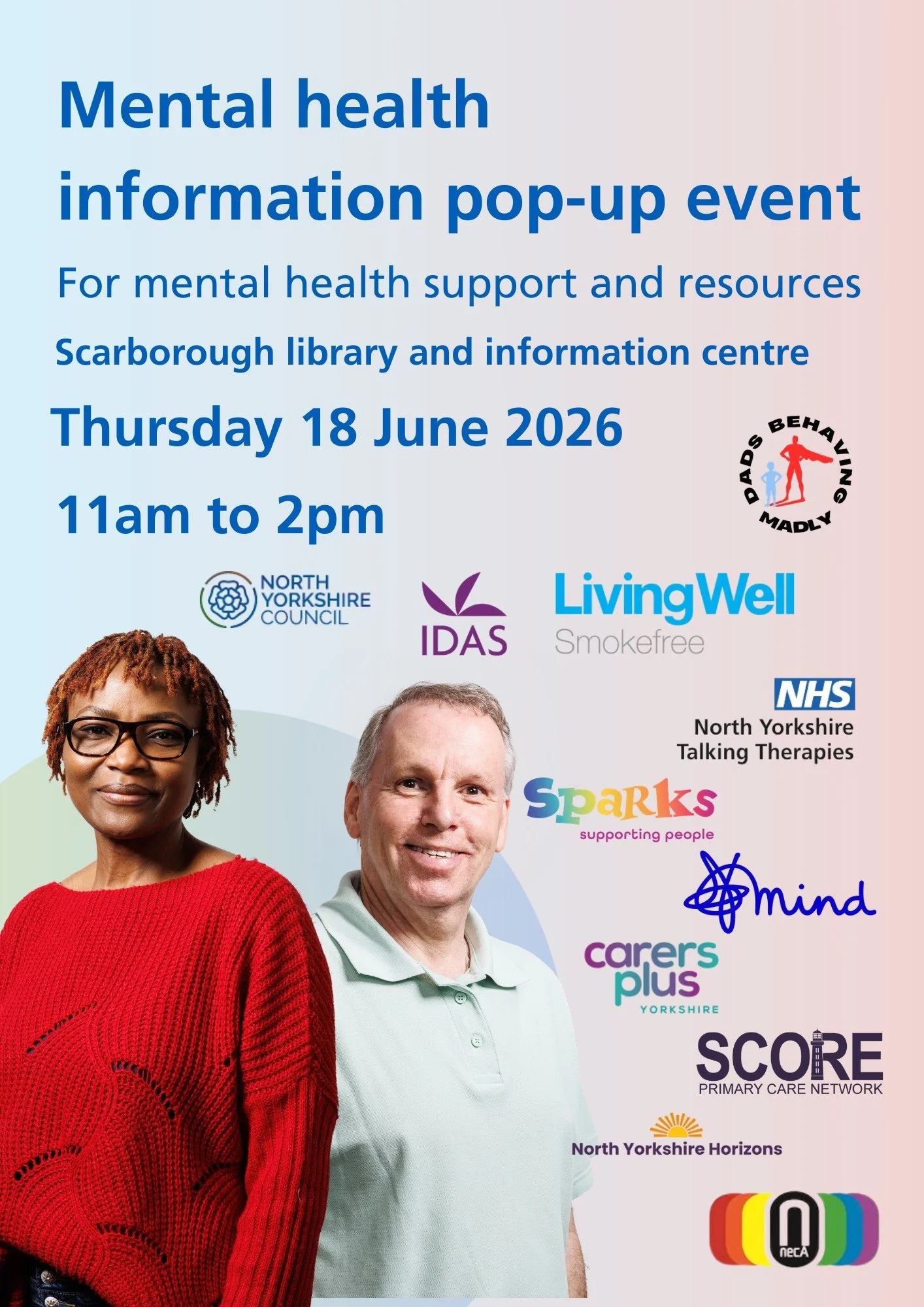 ✨ Thursday 18th June | 11am to 2pm ✨

Pop along to Scarborough Library for their Mental Health Information Pop-Up Event and come say hello to us! We will be there to chat, share information and talk through the support available locally.

We&rsquo;d 