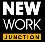 Black background with white text that says 'NEW WORK' and a yellow box with black text that says 'JUNCTION'