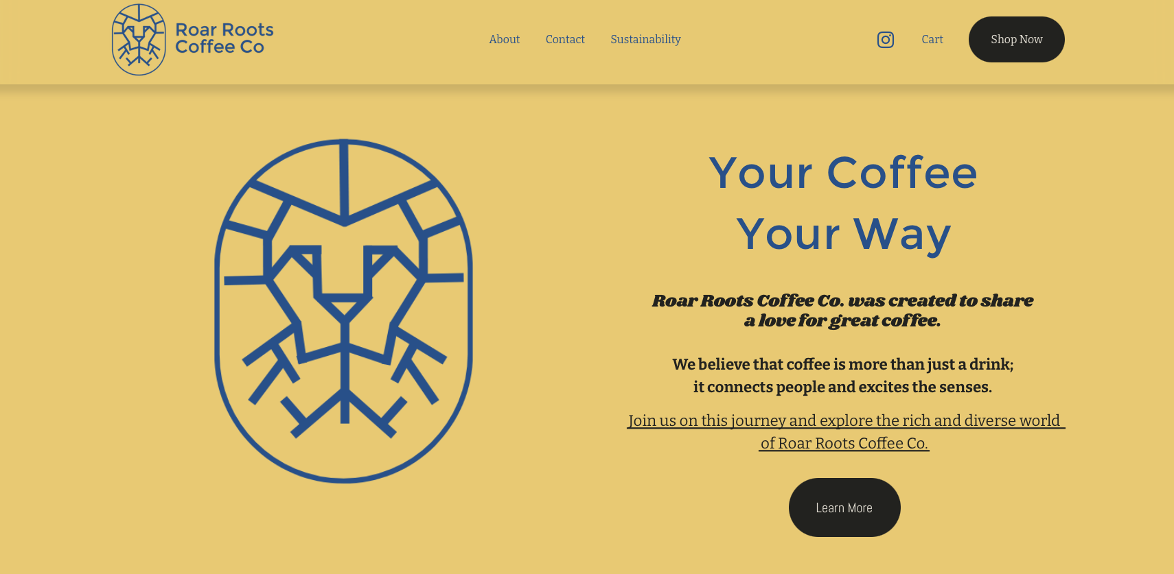 screenshot of coffee client website home page
