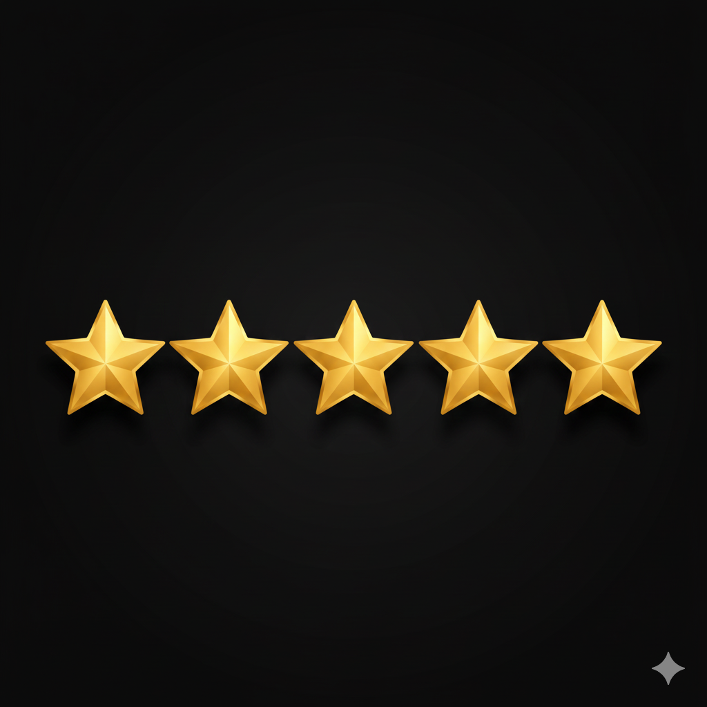 Five gold stars on a black background.