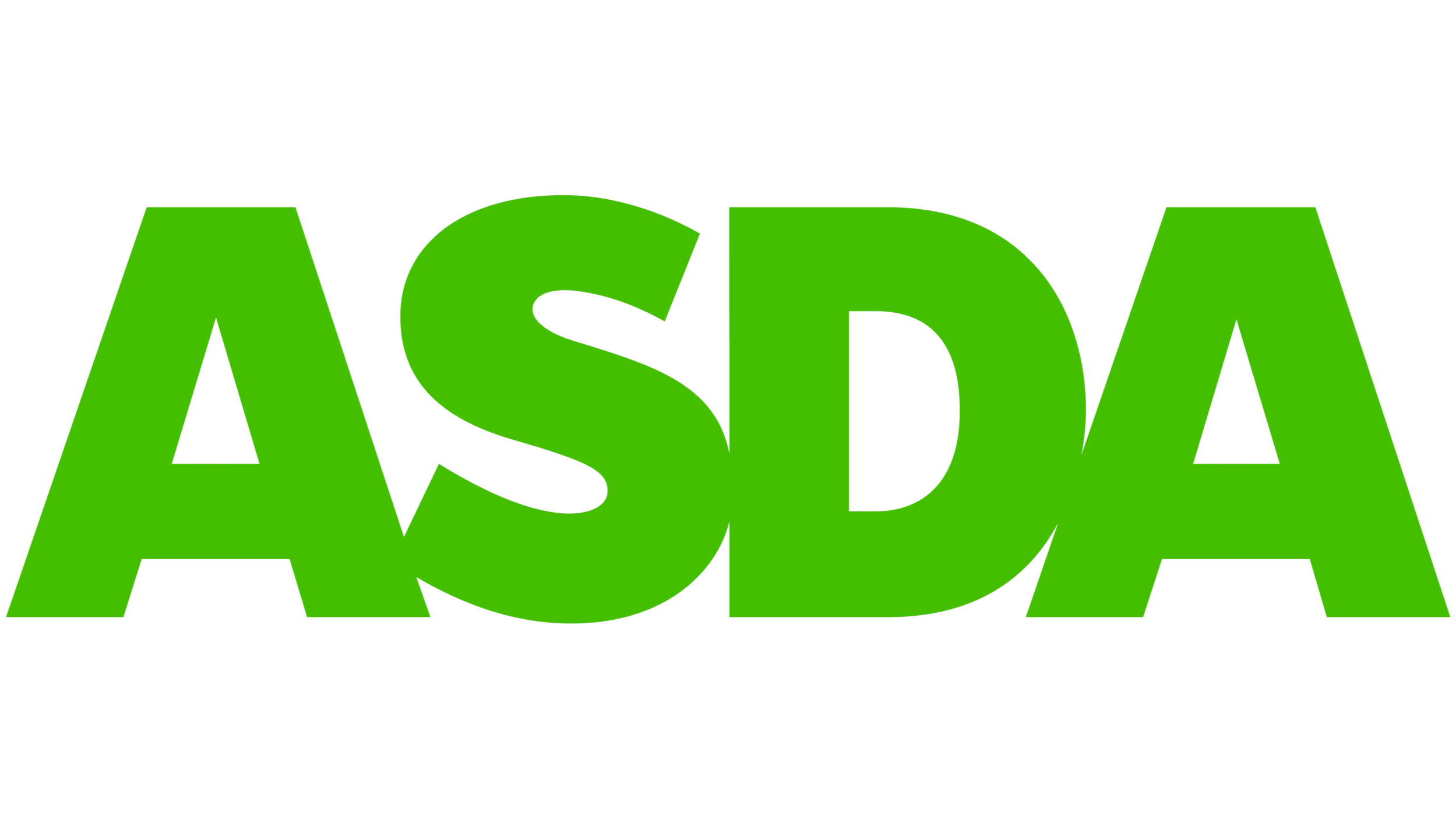 The word ASDA in bold, uppercase, green letters on a black background.