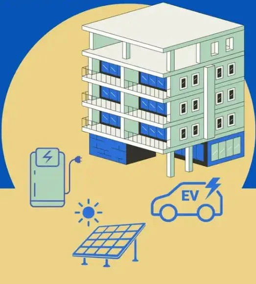 Apartment building, EV and solar