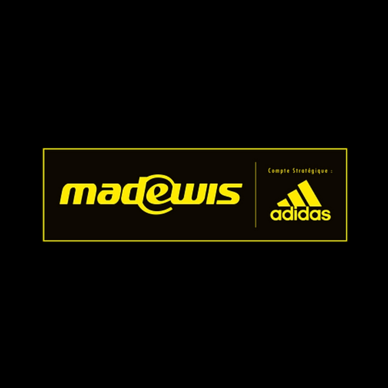 Logo de Madewis avec le slogan de Adidas, fond noir, texte en jaune.