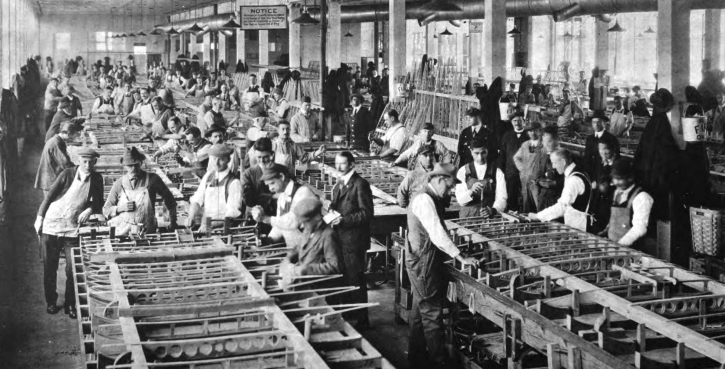 1919 Workers assemble aircraft wings_Sturtevant MFG Blow Up