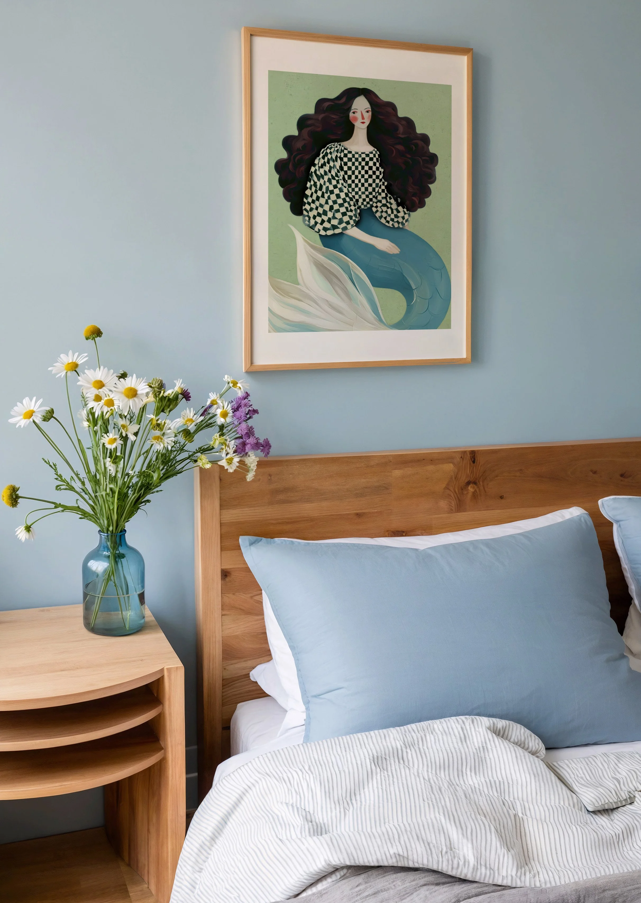 mermaid-checkered-teal-sage-framed-print.jpg