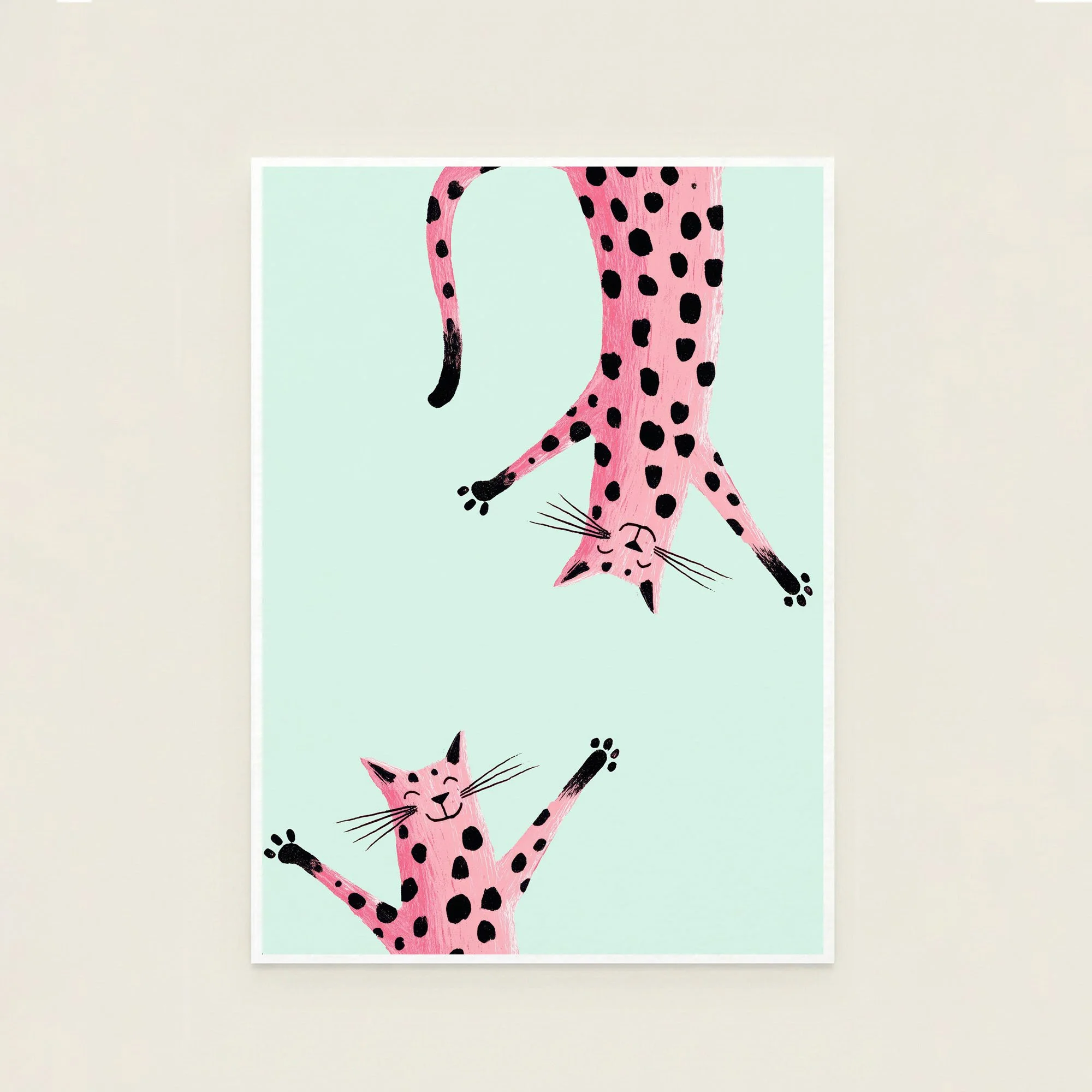 Pink Spotty Cats Print