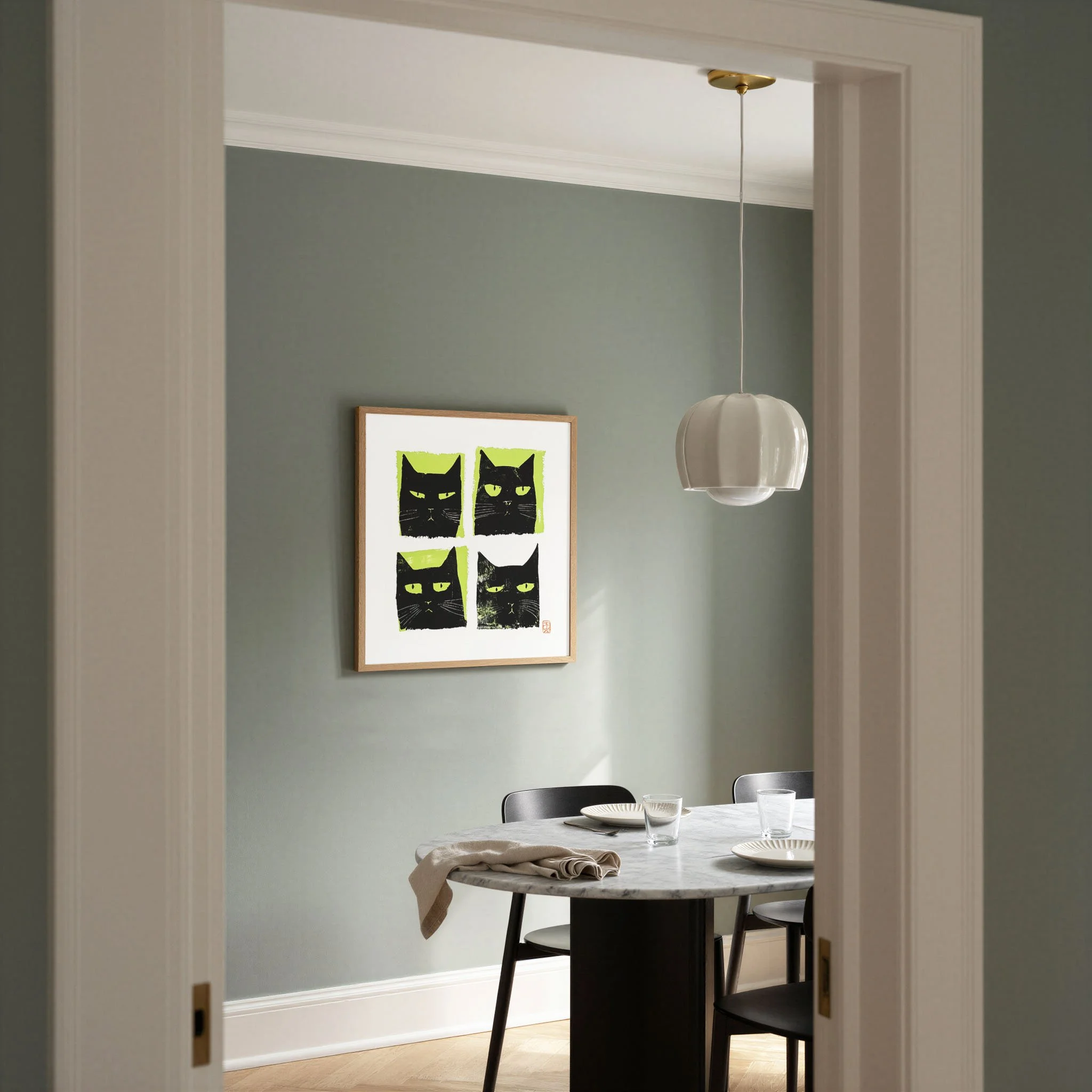 Four Black Cats Print