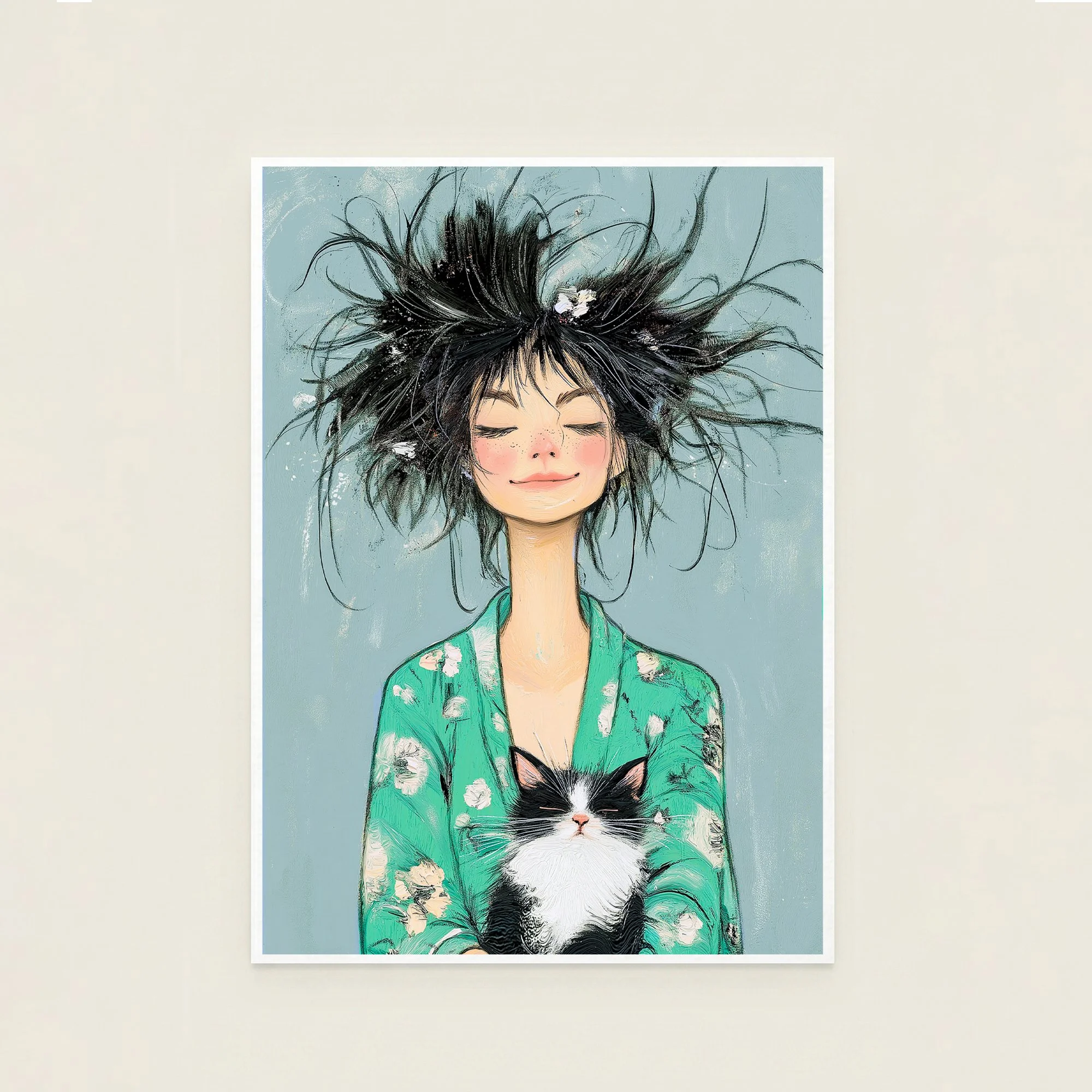 messy-hair-portrait-woman-with-kitten-teal-art-poster.jpg