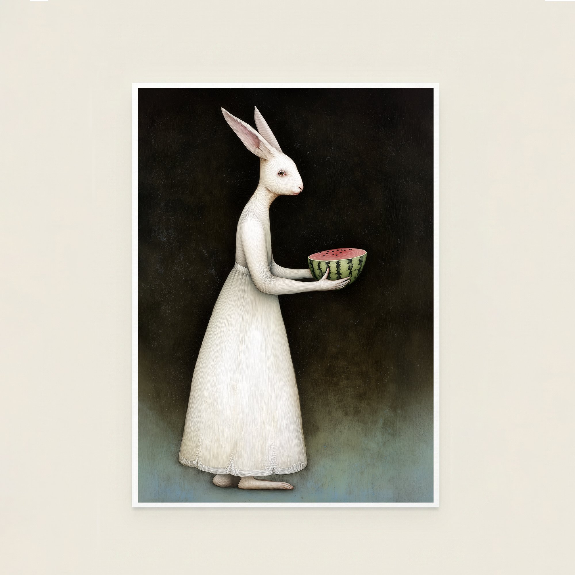 Rabbit With Watermelon Print