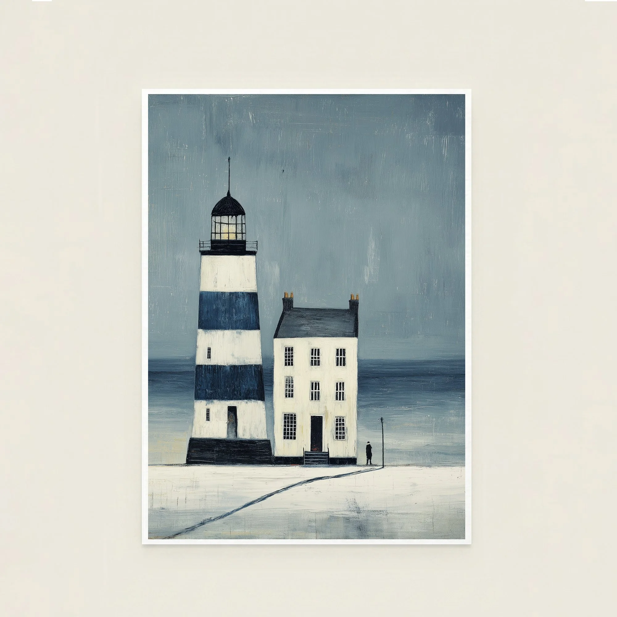 Blue Lighthouse Figure Print