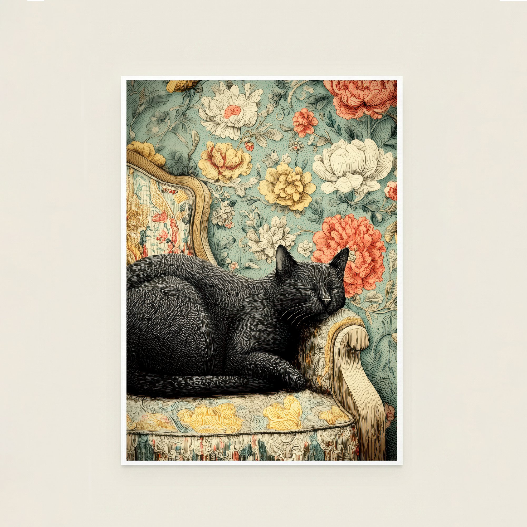 Black Cat Floral Print