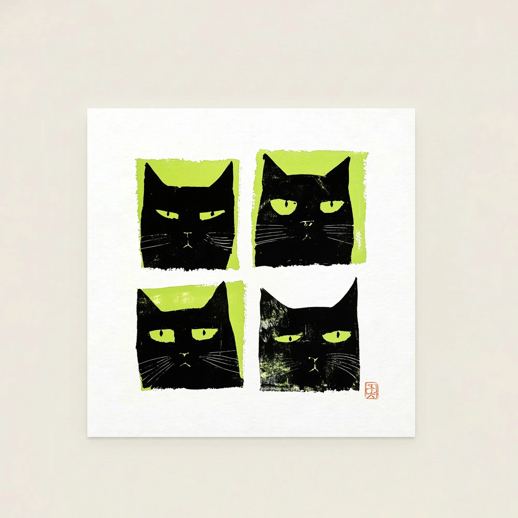 four-black-cats-linocut-green-art-print.jpg
