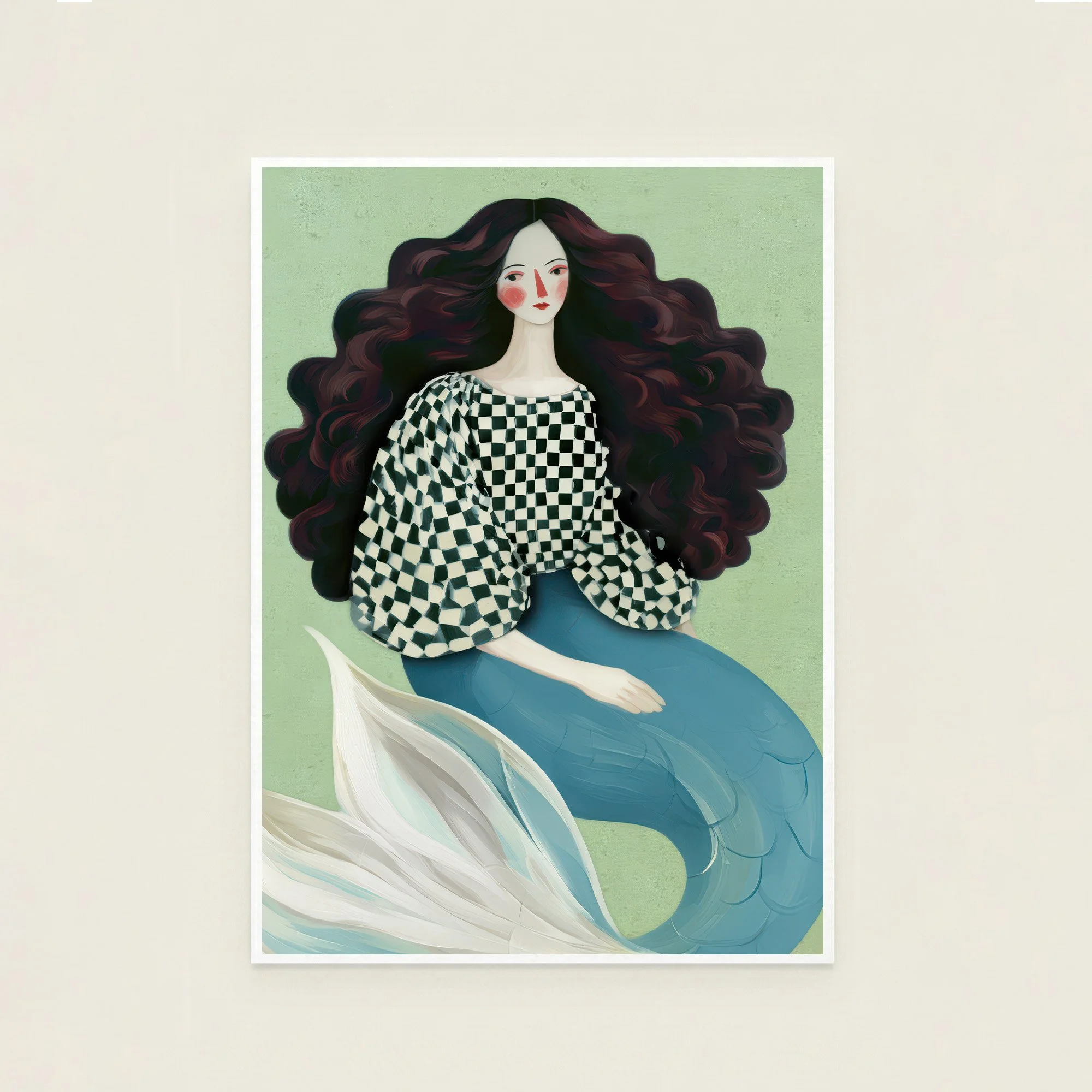 mermaid-checkered-teal-sage-art-print.jpg