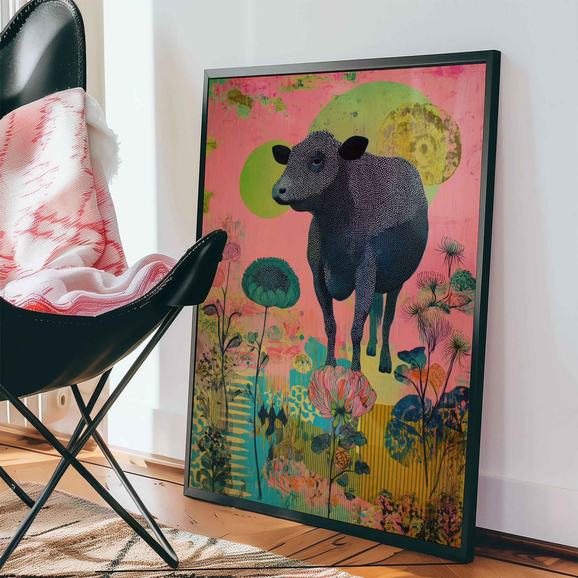 cow-neon-floral-collage-pink-framed-print.jpg