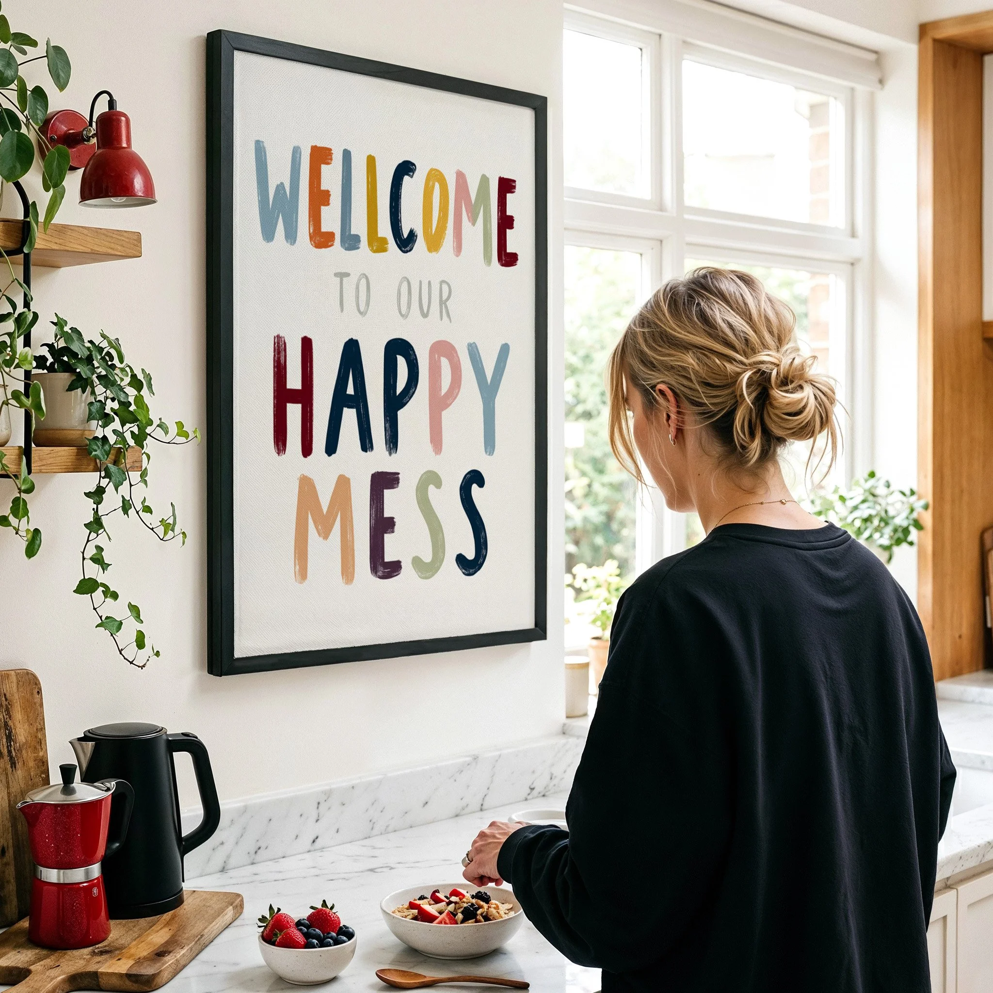 welcome-happy-mess-colorful-typography-framed-print.jpg