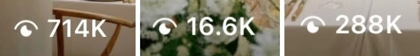 Screenshots of multi thousands of views on a wedding planner's account