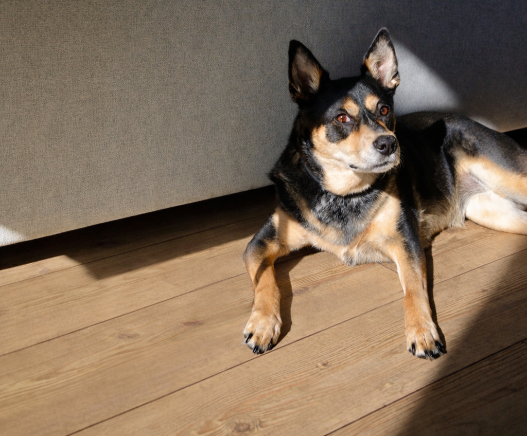 Photo of Luna, the family dog. Head of Barketing