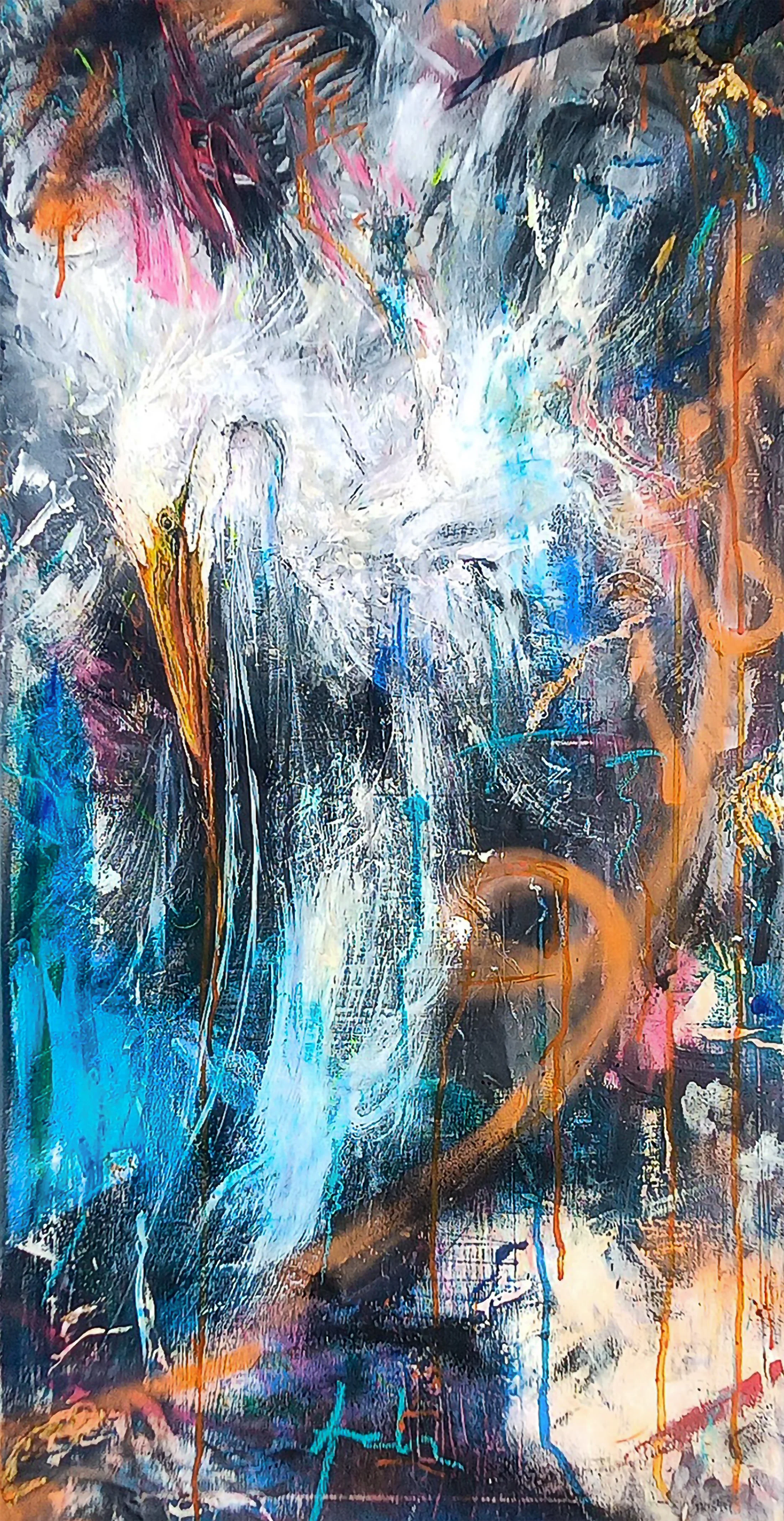 Arrival, 2023. Acrylic, oil, ink on canvas - 100 x 50cm
