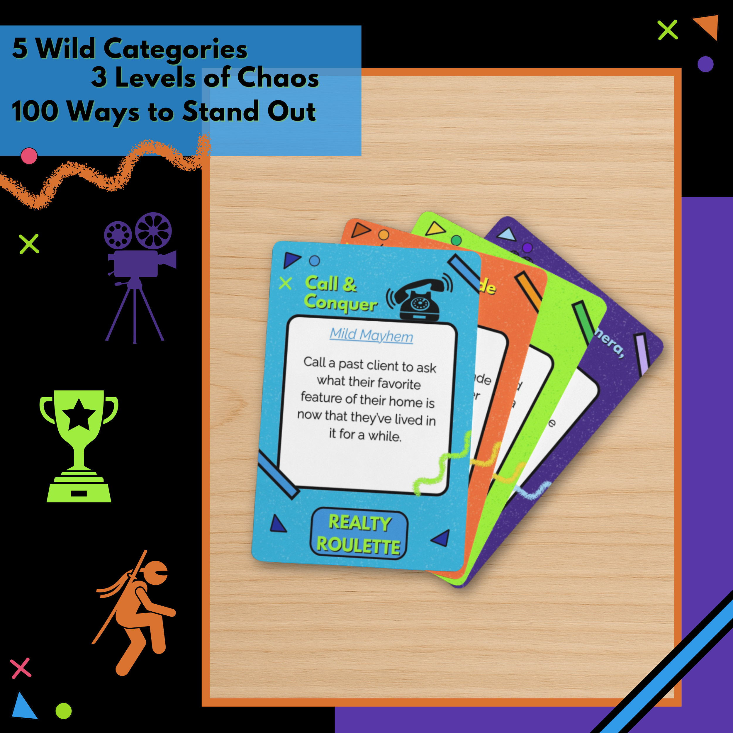 Realty Roulette real estate card deck – 5 wild categories and 100 ways for realtors to stand out