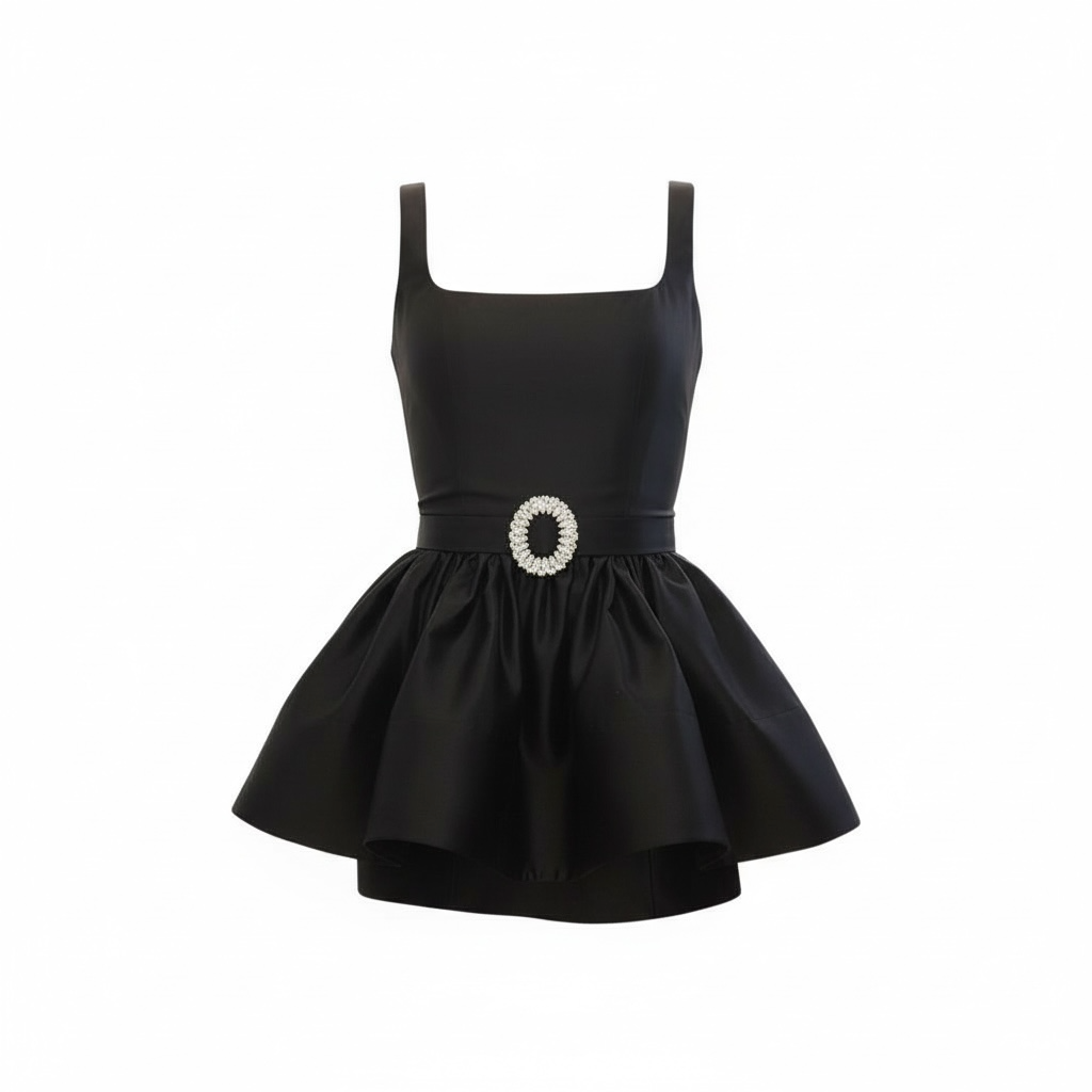 BLACK CORSET DRESS WITH OVERLAY SKIRT