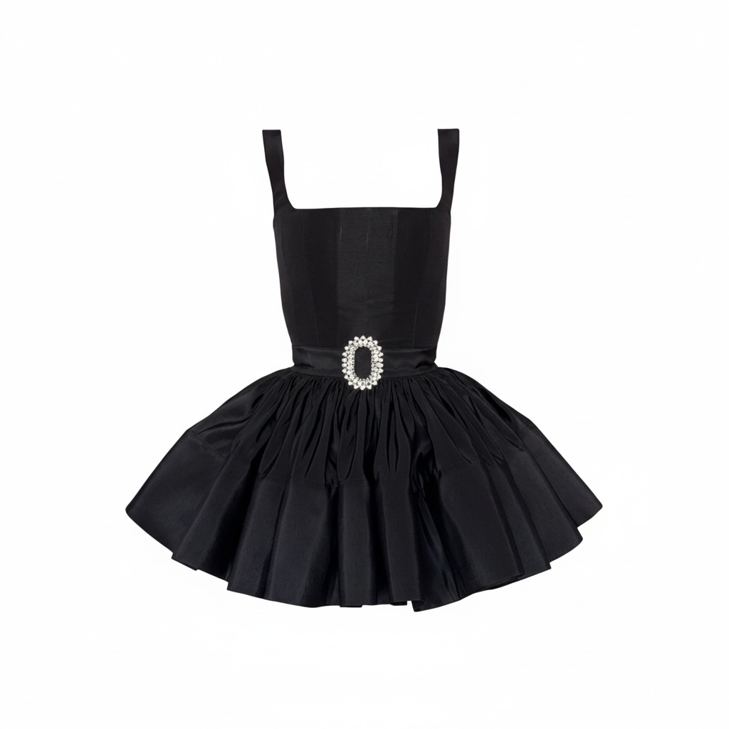 BLACK CORSET DRESS WITH OVERLAY SKIRT
