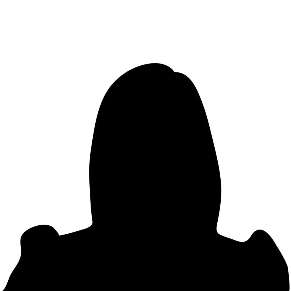 Silhouette of a person with shoulder-length hair, facing forward, on a white background.
