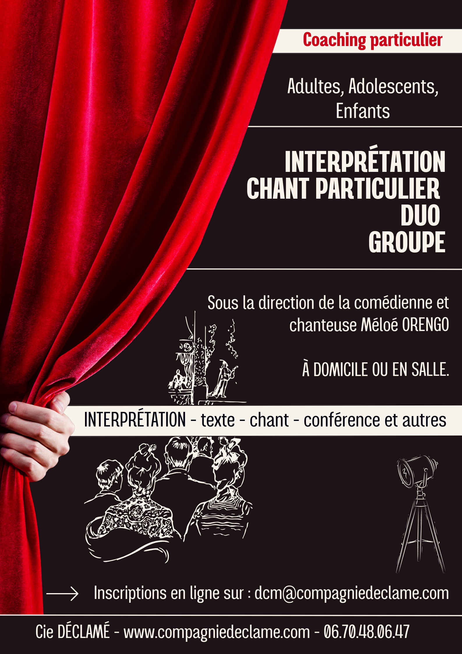 Cie Déclamé - cours de chant collectif, cours de chant particulier, cours de théâtre, cours de danse, cours de CABARET, cours de comédie musicale - enfant, ados, adulte -
Sur Auribeau Sur Siagne, Cabris, Grassscène avec un microphone et un télescope.