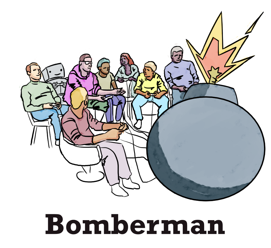 Un jeu en location où 8 personnes participent à des parties endiablées